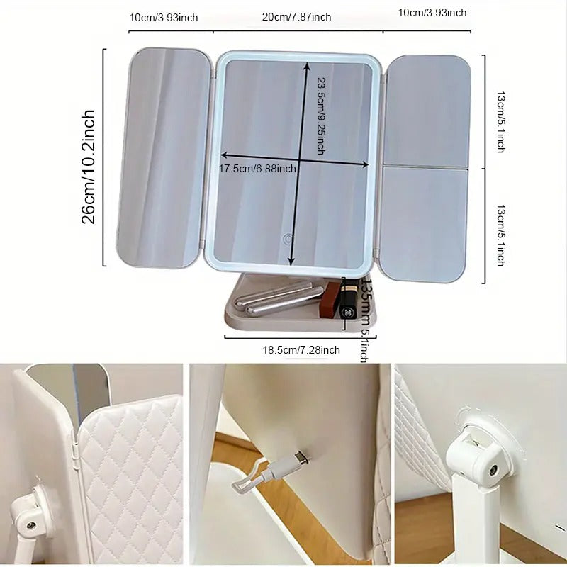 "Espejo LED HD Trifold Luxe: Ilumina tu Belleza con Elegancia"