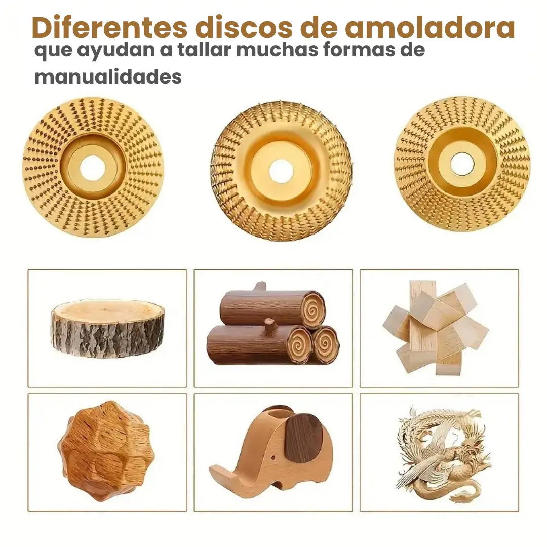 3 Discos de tallado de madera para amoladora angular