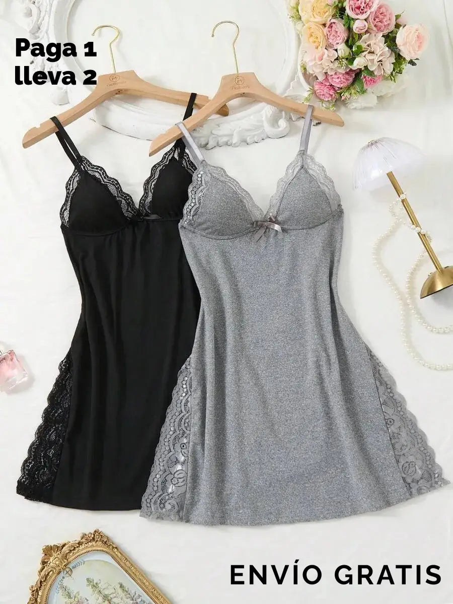 Pijama Sexy con Abertura Profunda y Orillo de Encaje (Paga 1 Lleva 2)🔥
