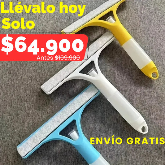 Limpiador de vidrios todo en uno, con rociador, fregador y escobilla de goma