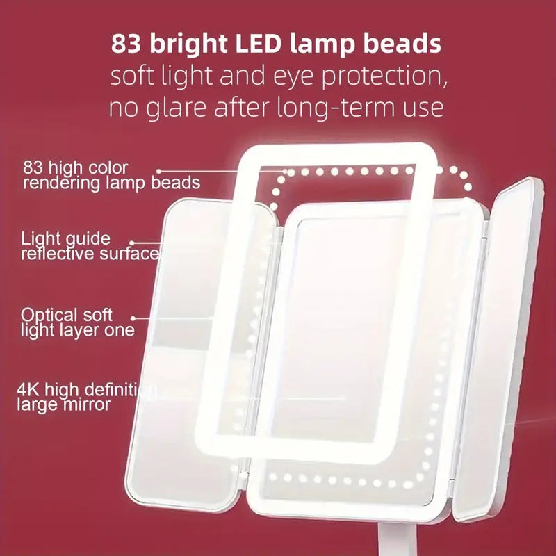 "Espejo LED HD Trifold Luxe: Ilumina tu Belleza con Elegancia"