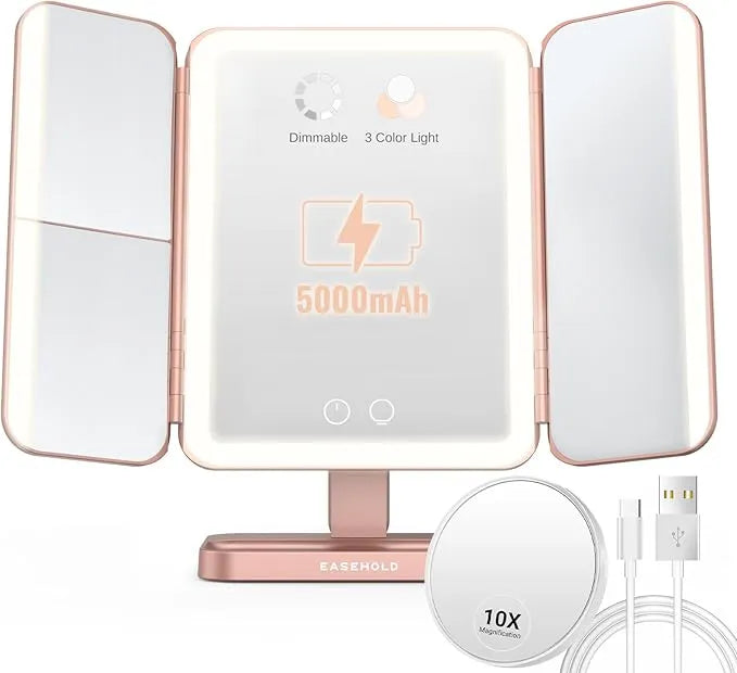 "Espejo LED HD Trifold Luxe: Ilumina tu Belleza con Elegancia"