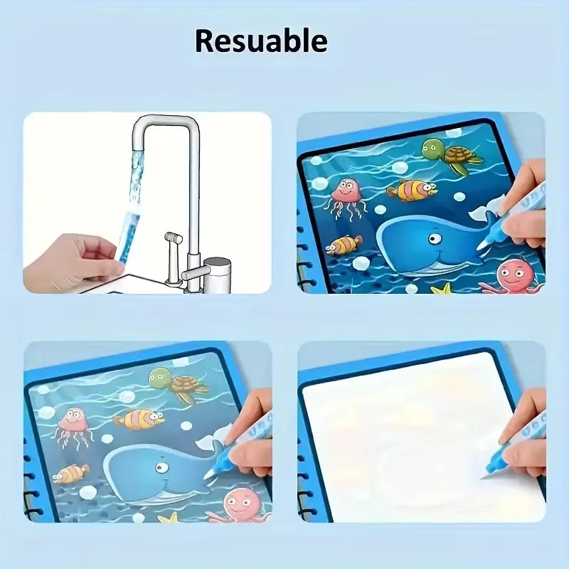 Libro mágico en tinta agua reutilizable para niños